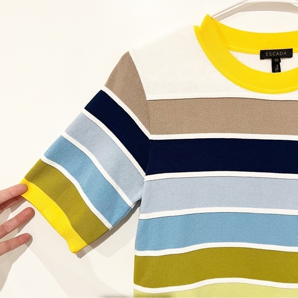 Escada Serus Striped Multicolor Colorblocked Short Sleeve Knit Sweater Top XS - Picture 3 of 9